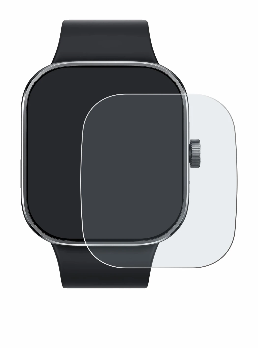 Abbildung des Geräts Xiaomi Redmi Watch 4 mit einer Vielzahl des Displayschutzes.