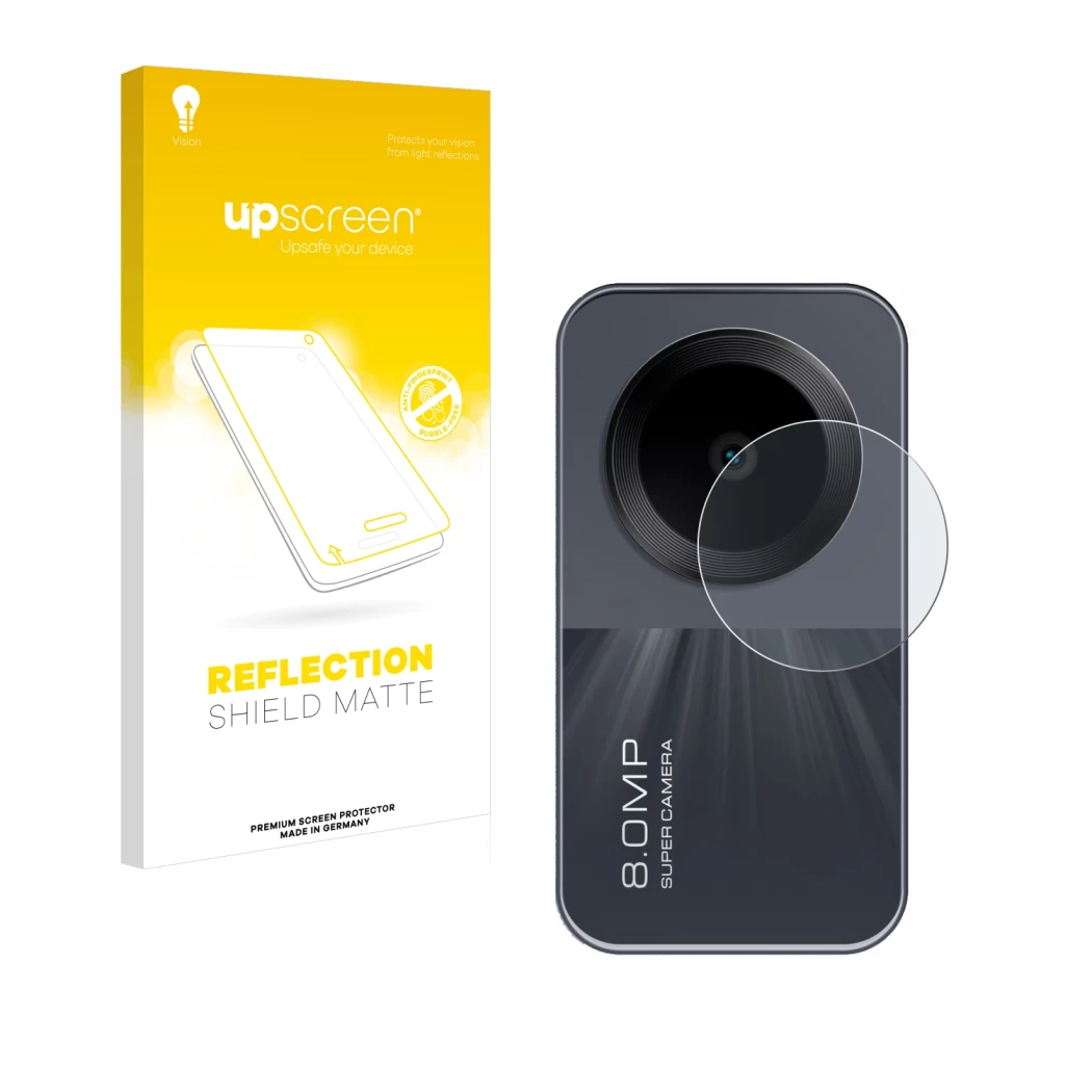 Vorderseite einer Produktverpackung mit dem Markenlogo upscreen. Daneben ist das Gerät Xiaomi Redmi Pad SE (NUR Kamera) mit de