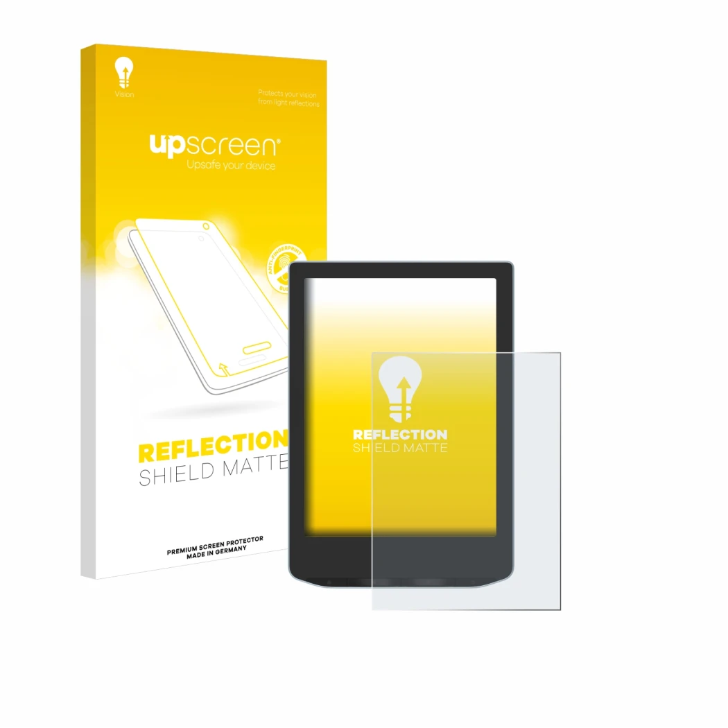 Vorderseite einer Produktverpackung mit dem Markenlogo upscreen. Daneben ist das Gerät Vivlio Light HD mit dem zugehörigen Dis