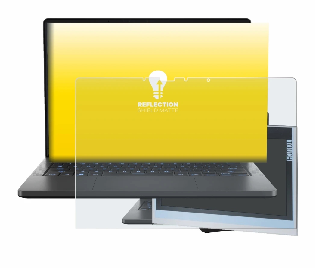 Abbildung des Geräts ASUS ROG Zephyrus G14 2024 GA403 mit einer Vielzahl des Displayschutzes.