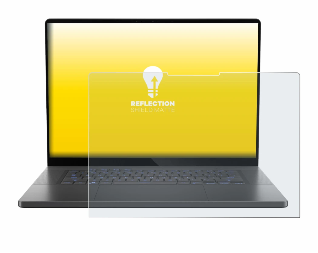 Abbildung des Geräts ASUS ROG Zephyrus G16 2024 mit einer Vielzahl des Displayschutzes.