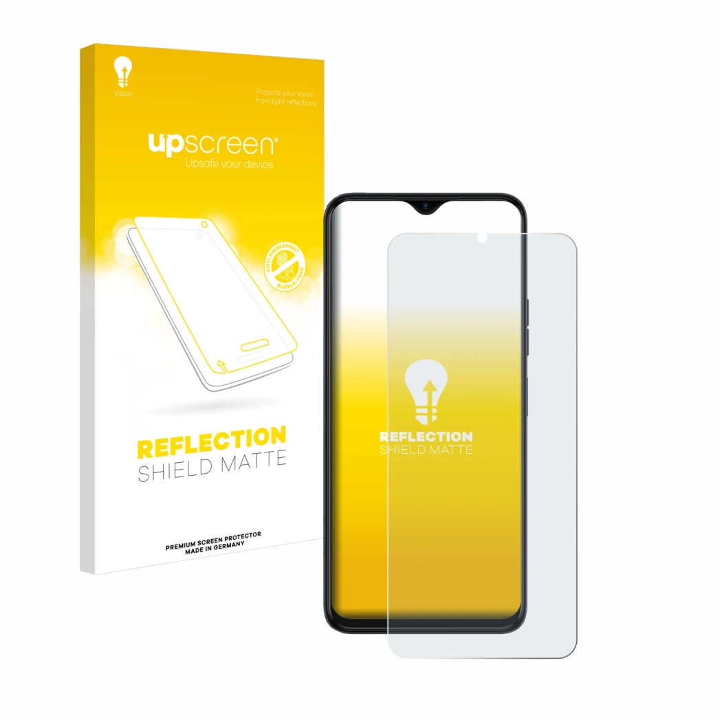 Vorderseite einer Produktverpackung mit dem Markenlogo upscreen. Daneben ist das Gerät Tecno Spark 10 5G mit dem zugehörigen D