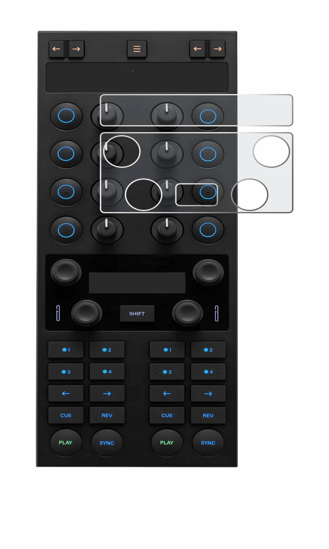 Abbildung des Geräts Native Instruments Traktor Kontrol X1 MK3 mit einer Vielzahl des Displayschutzes.