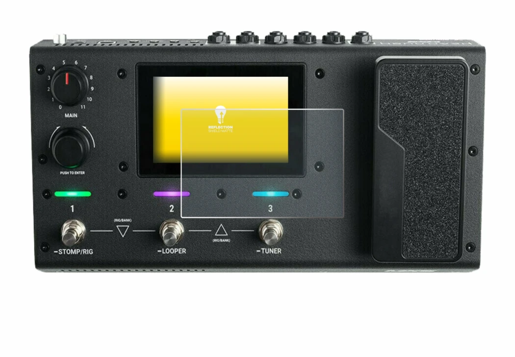 Abbildung des Geräts Headrush MX5 mit einer Vielzahl des Displayschutzes.