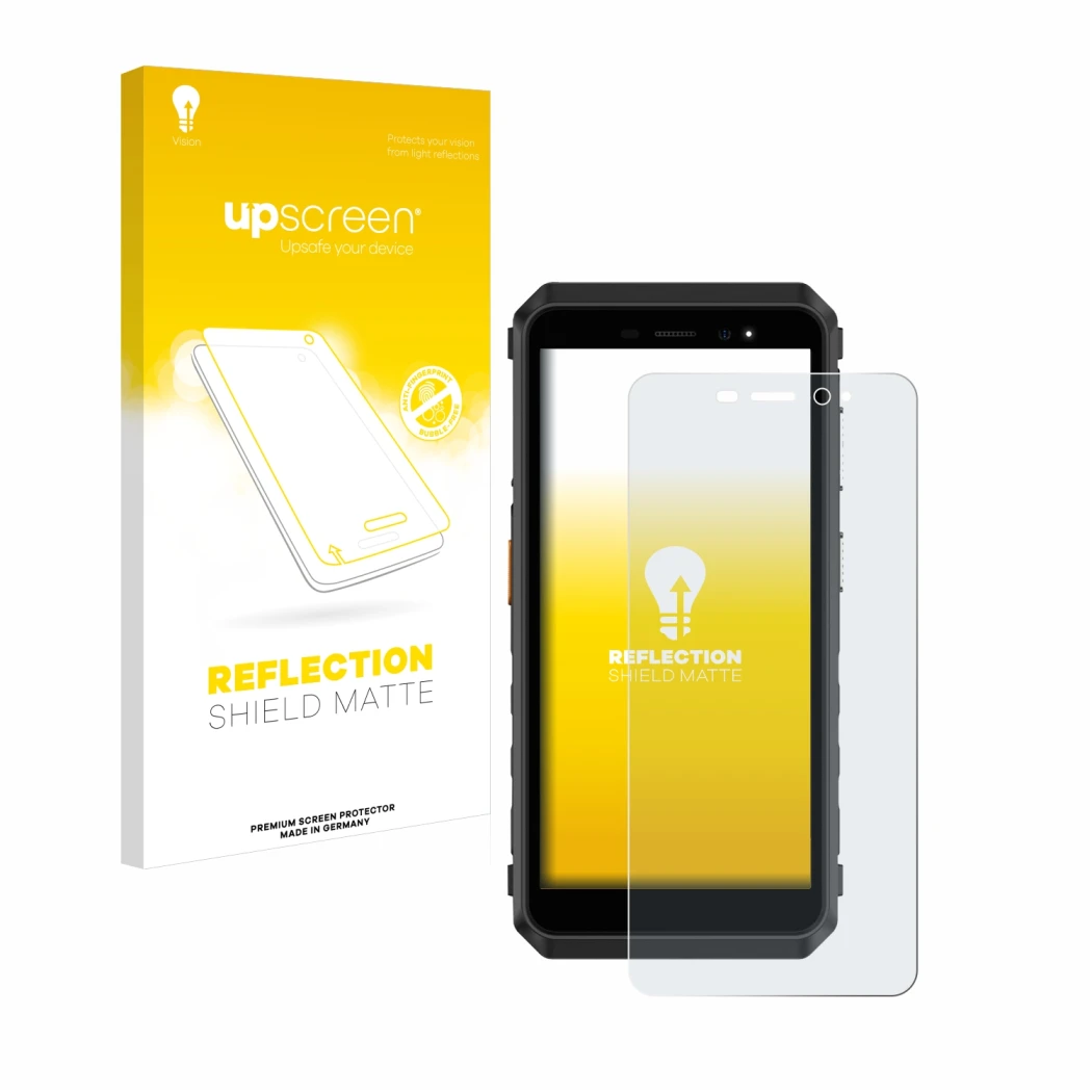 Vorderseite einer Produktverpackung mit dem Markenlogo upscreen. Daneben ist das Gerät Ulefone Power Armor X11 Pro mit dem zug