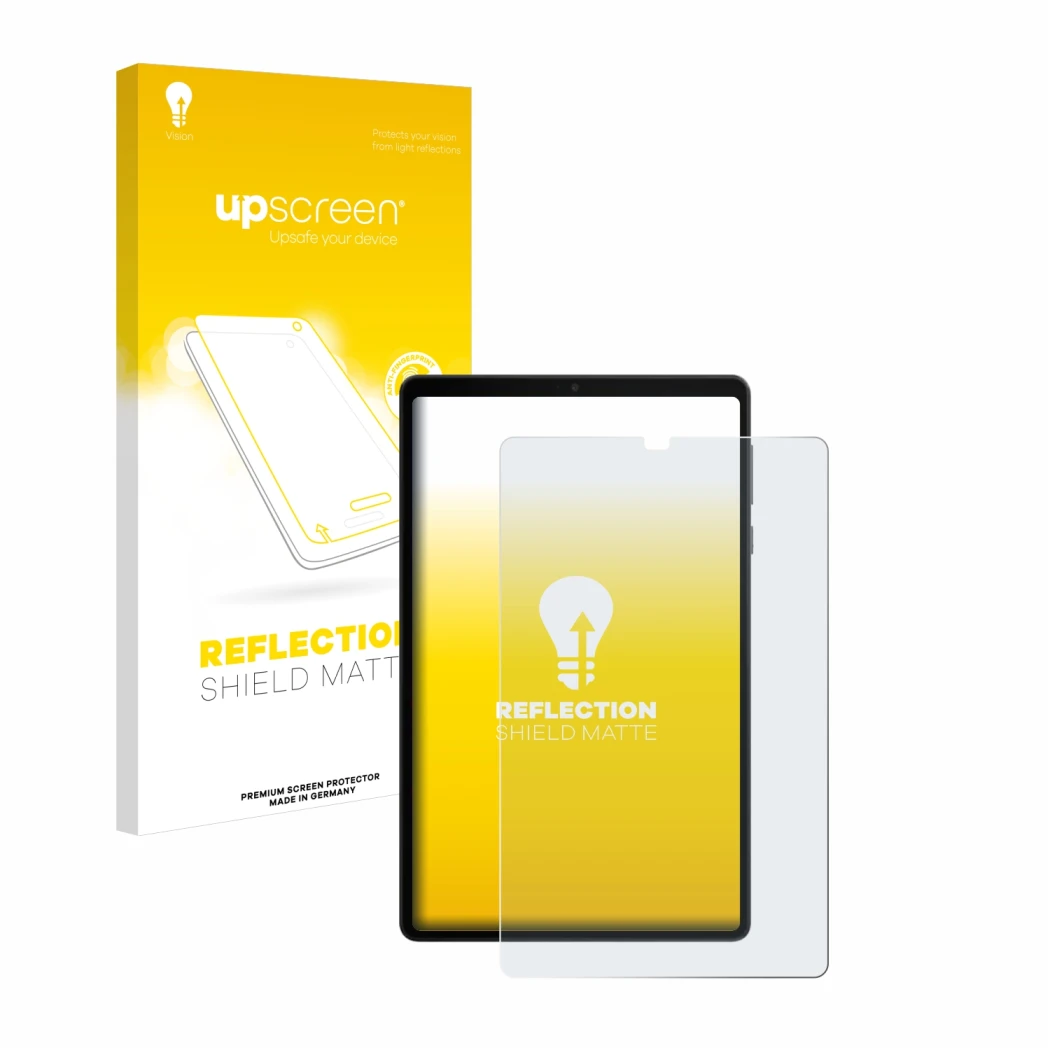 Vorderseite einer Produktverpackung mit dem Markenlogo upscreen. Daneben ist das Gerät Lenovo Legion Tab mit dem zugehörigen D