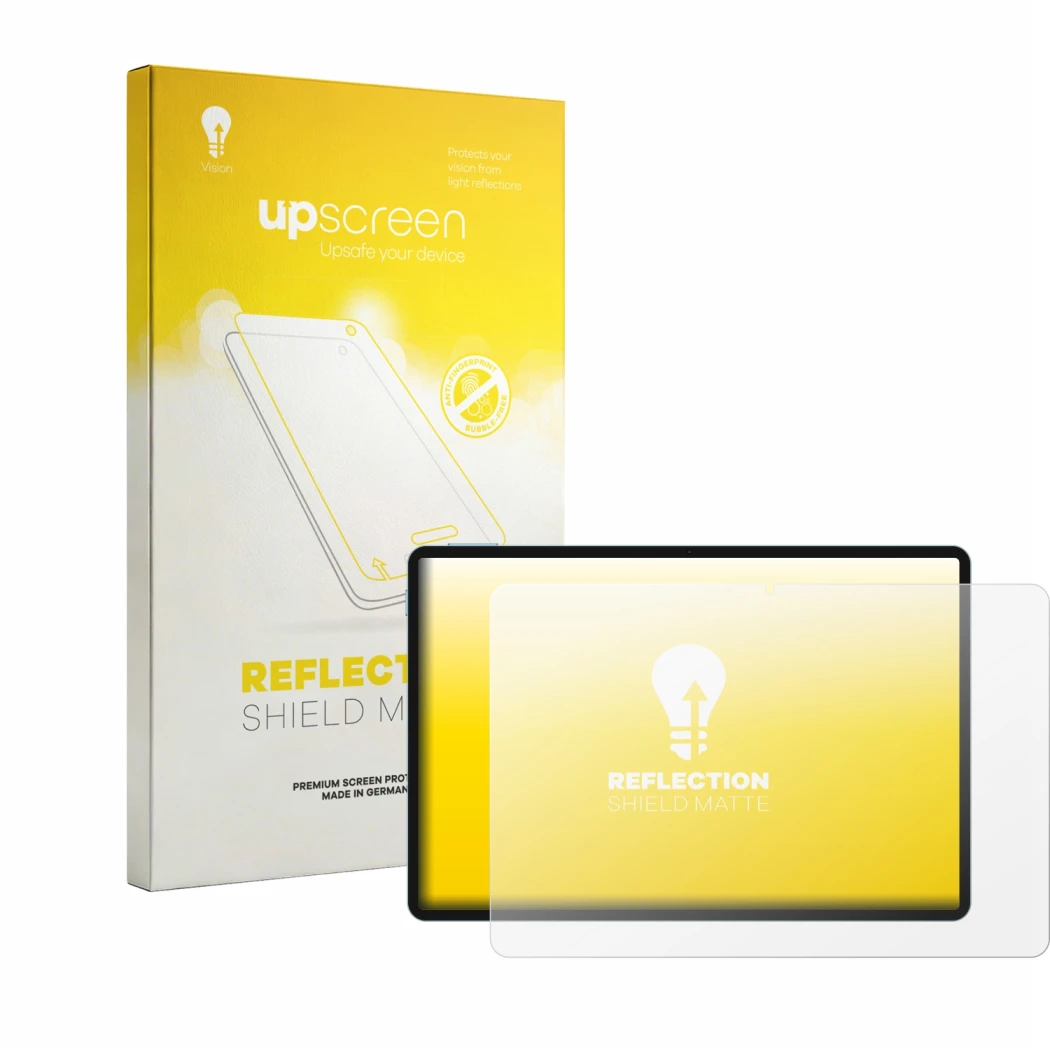 Vorderseite einer Produktverpackung mit dem Markenlogo upscreen. Daneben ist das Gerät Teclast P50 mit dem zugehörigen Display