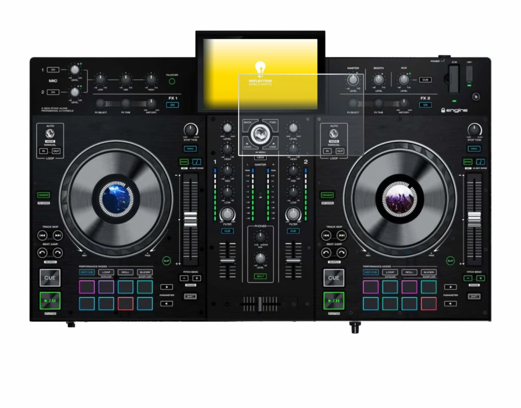 Abbildung des Geräts Denon DJ Prime 2 mit einer Vielzahl des Displayschutzes.