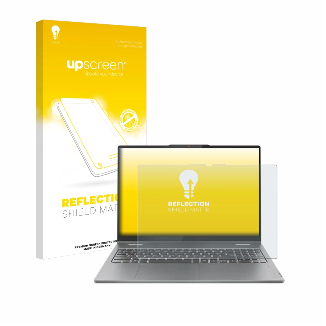 Vorderseite einer Produktverpackung mit dem Markenlogo upscreen. Daneben ist das Gerät Lenovo IdeaPad 5 2-in-1 Gen 9 16