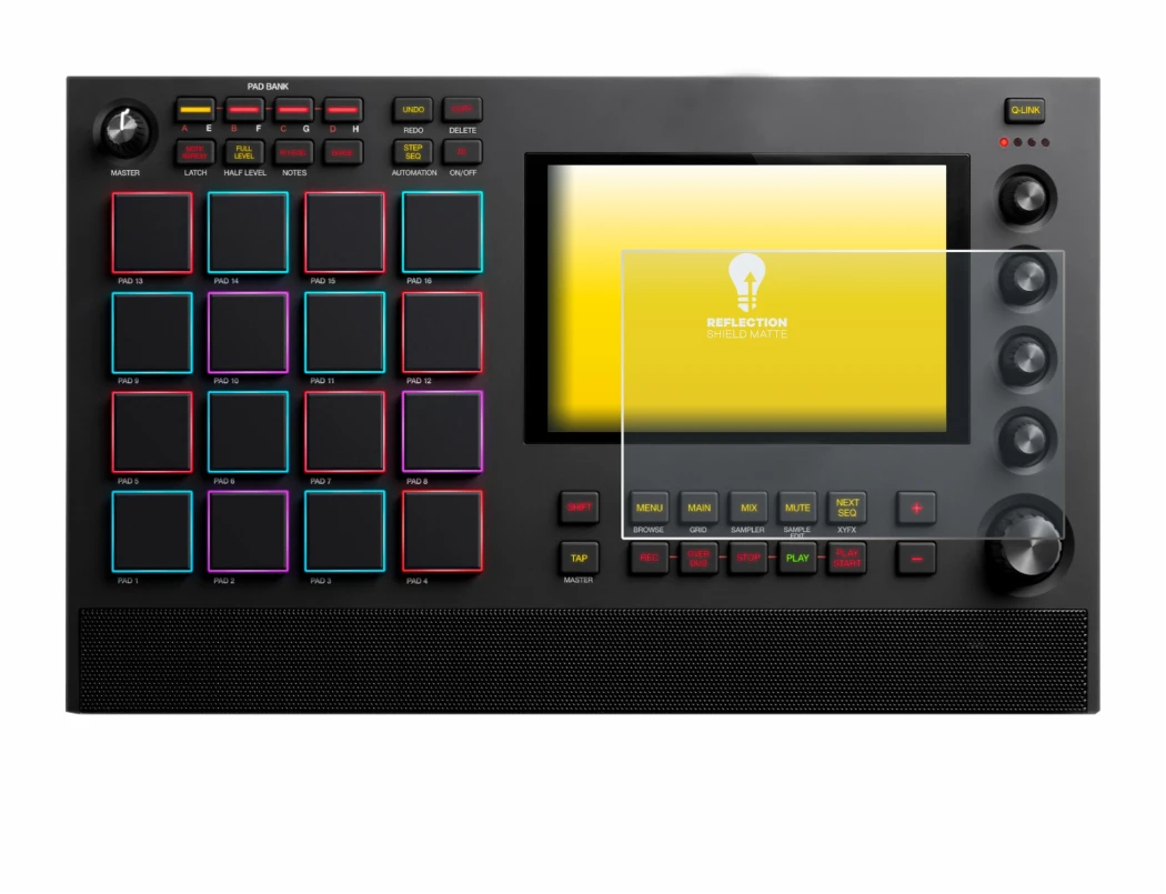 Abbildung des Geräts Akai MPC Live II mit einer Vielzahl des Displayschutzes.