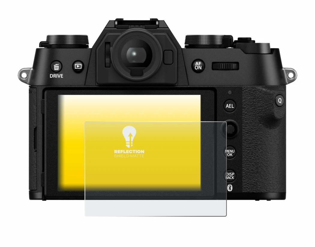 Abbildung des Geräts Fujifilm X-T50 mit einer Vielzahl des Displayschutzes.