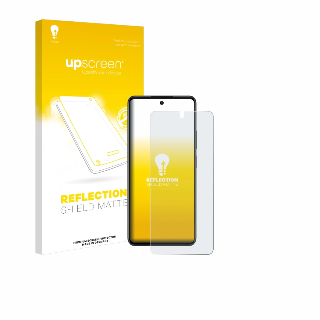 Vorderseite einer Produktverpackung mit dem Markenlogo upscreen. Daneben ist das Gerät Oppo A79 5G mit dem zugehörigen Display