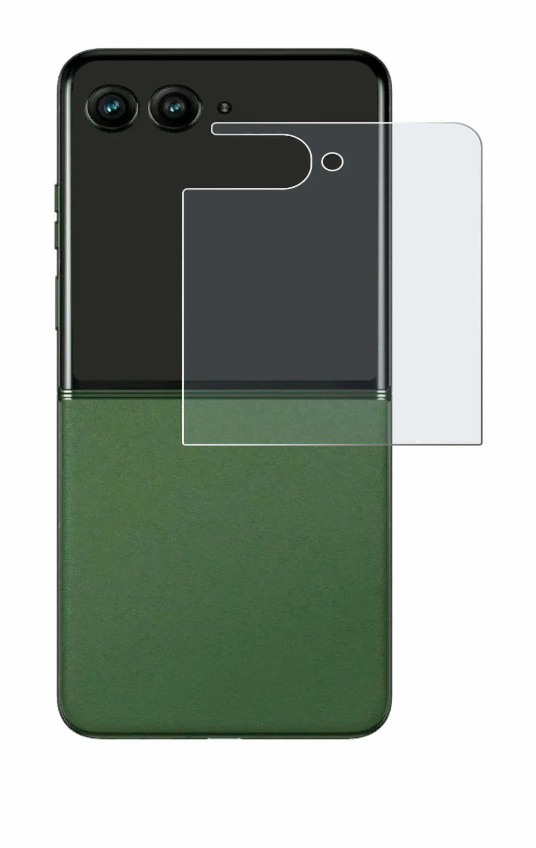 Abbildung des Geräts Motorola Razr 50 Ultra (Hinteres Display) mit einer Vielzahl des Displayschutzes.