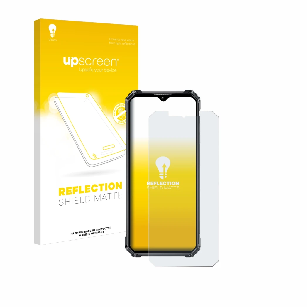 Vorderseite einer Produktverpackung mit dem Markenlogo upscreen. Daneben ist das Gerät Oukitel WP28 S mit dem zugehörigen Disp