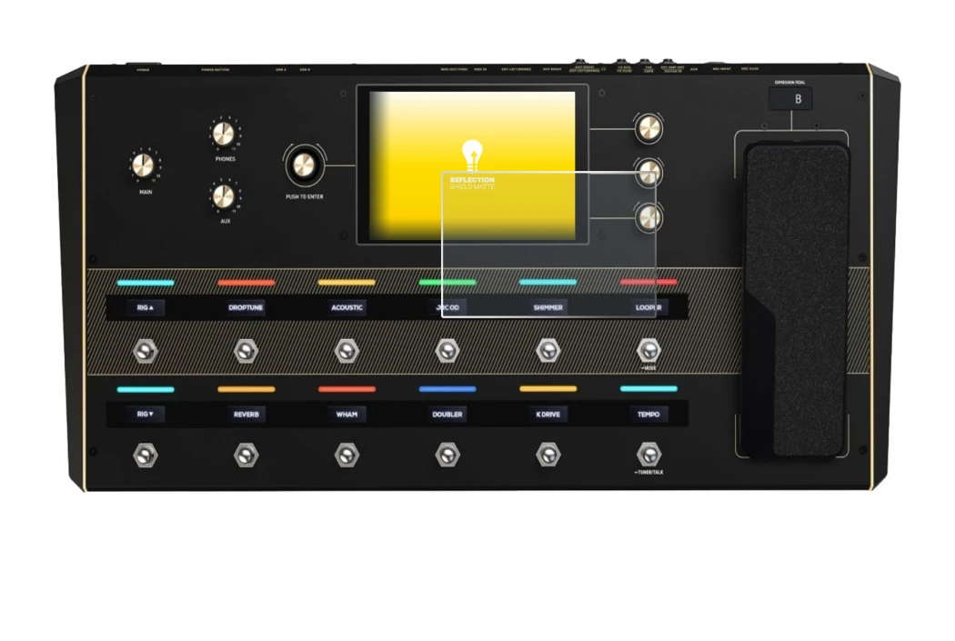 Abbildung des Geräts Headrush Prime mit einer Vielzahl des Displayschutzes.