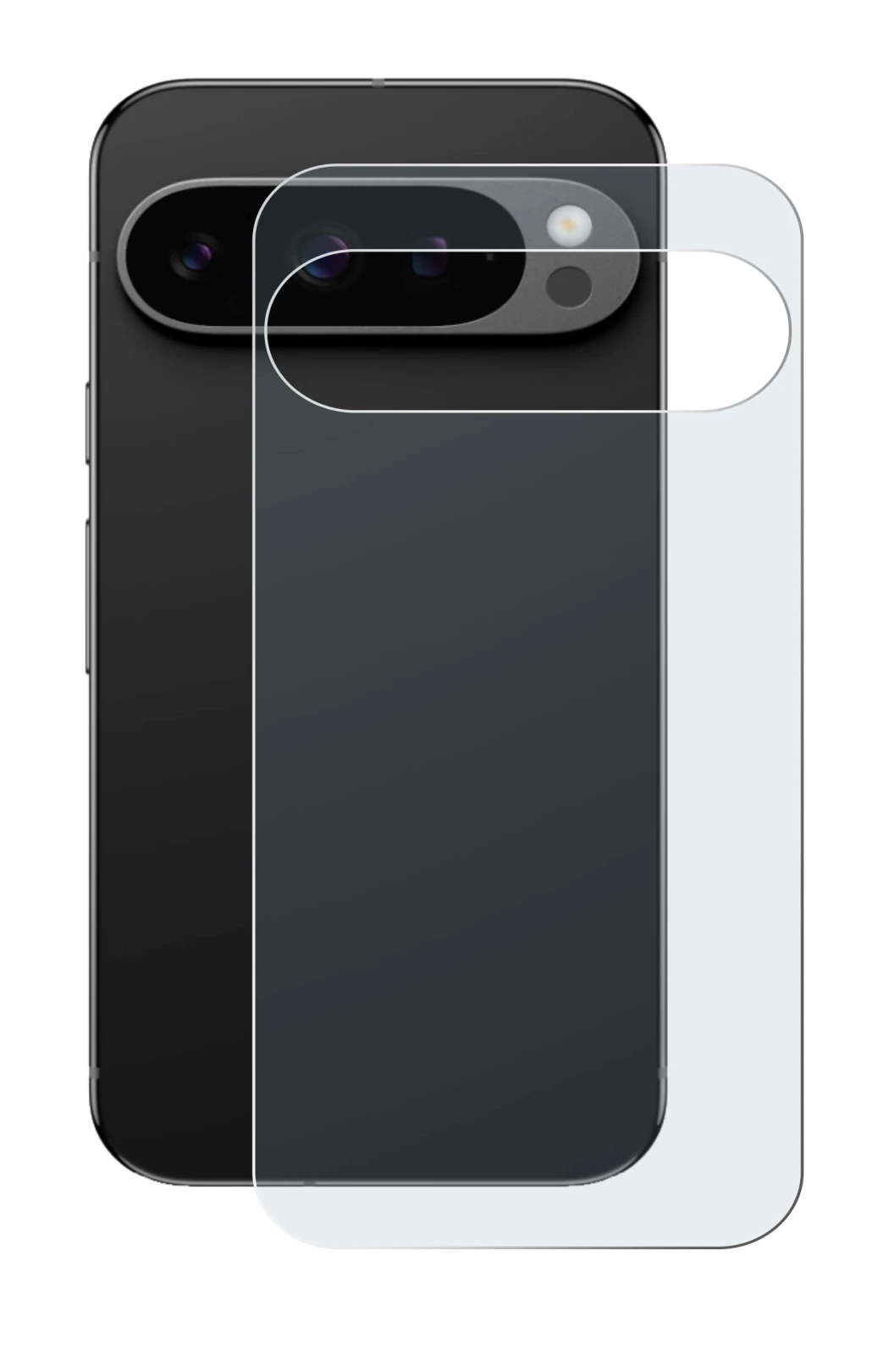 Abbildung des Geräts Google Pixel 9 Pro (Rückseite) mit einer Vielzahl des Displayschutzes.