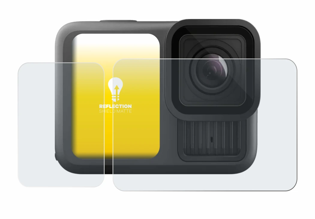 Abbildung des Geräts GoPro Hero 13 Black mit einer Vielzahl des Displayschutzes.