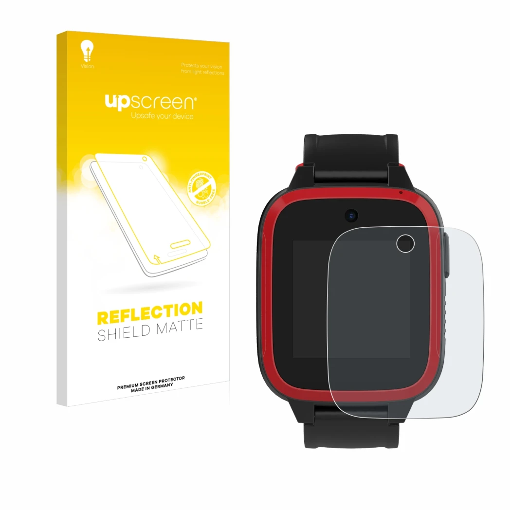 Vorderseite einer Produktverpackung mit dem Markenlogo upscreen. Daneben ist das Gerät Xplora Let's Go mit dem zugehörigen Dis