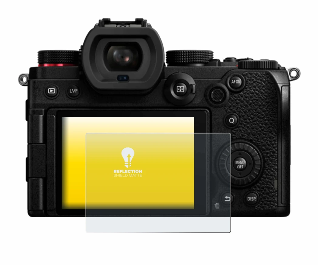 Abbildung des Geräts Panasonic Lumix DC-S5D mit einer Vielzahl des Displayschutzes.
