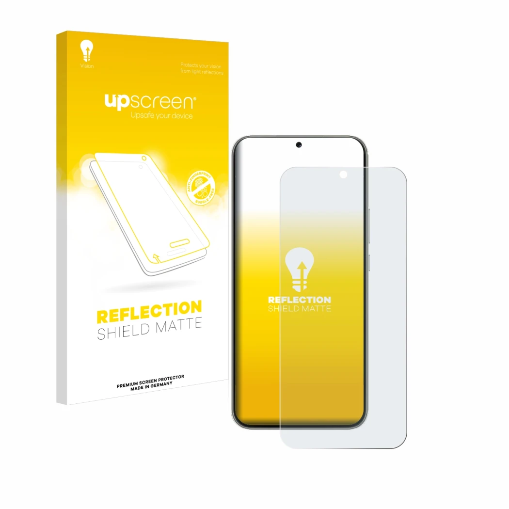 Vorderseite einer Produktverpackung mit dem Markenlogo upscreen. Daneben ist das Gerät Huawei Nova 13 mit dem zugehörigen Disp