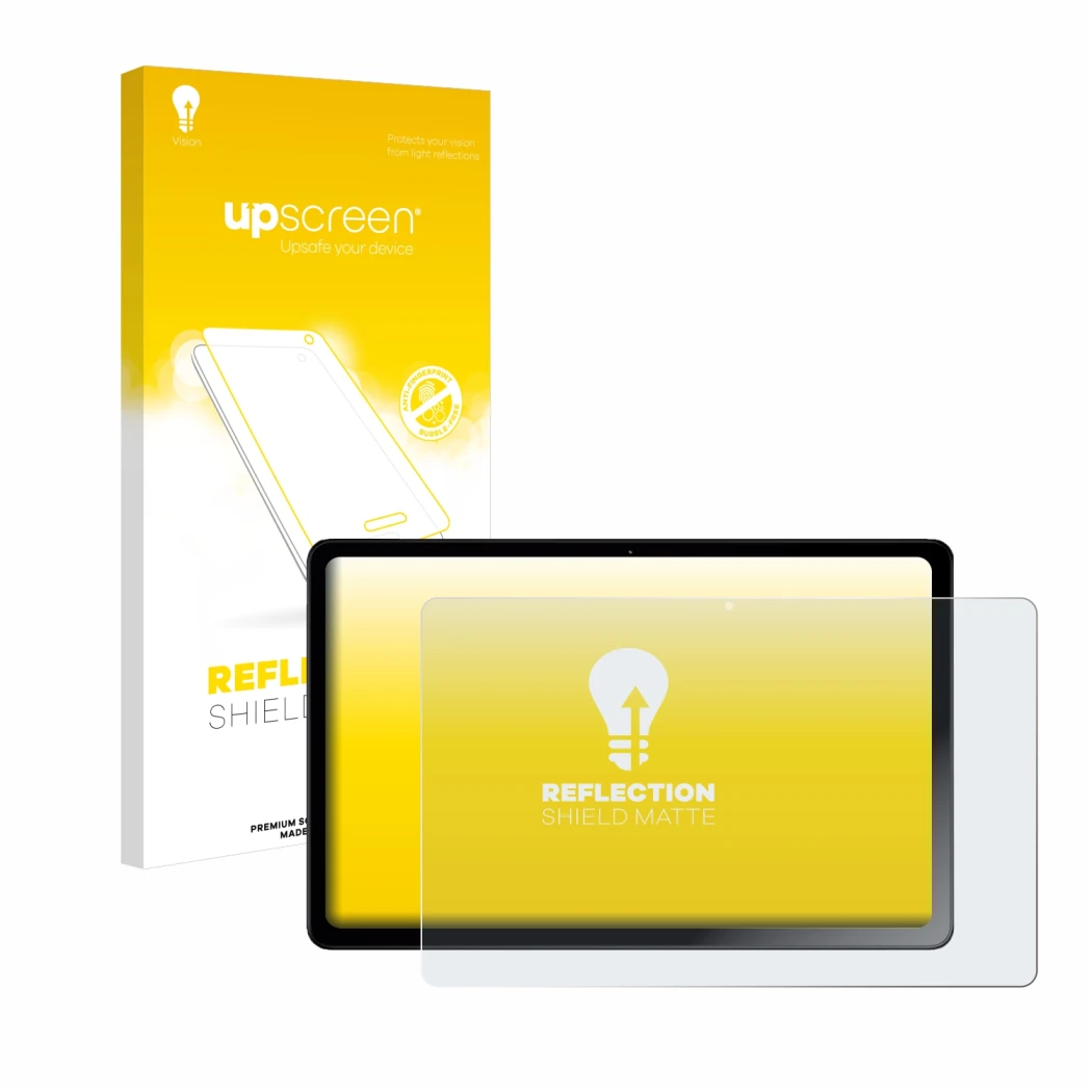 Vorderseite einer Produktverpackung mit dem Markenlogo upscreen. Daneben ist das Gerät HMD T21 mit dem zugehörigen Displayschu