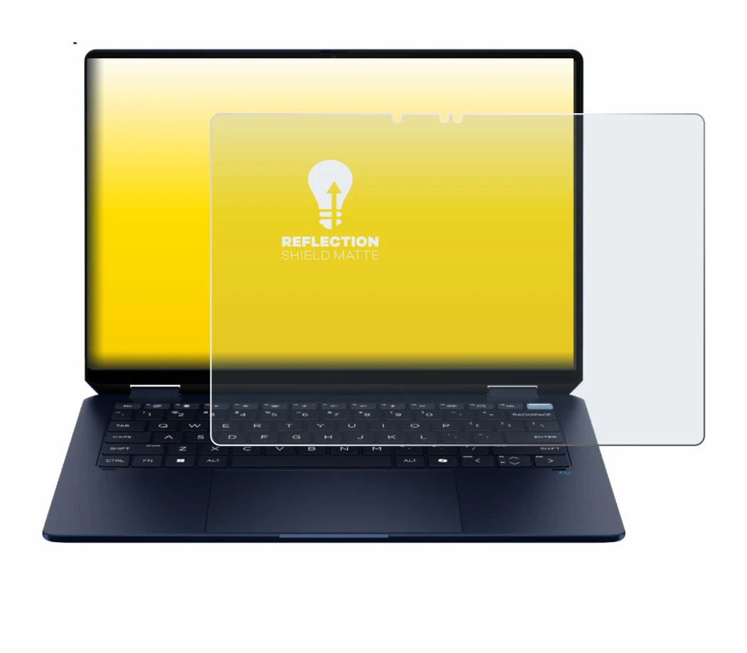 Abbildung des Geräts HP OmniBook Ultra Flip 14-fh mit einer Vielzahl des Displayschutzes.