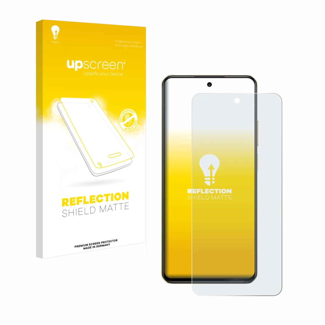 Vorderseite einer Produktverpackung mit dem Markenlogo upscreen. Daneben ist das Gerät realme C75 mit dem zugehörigen Displays
