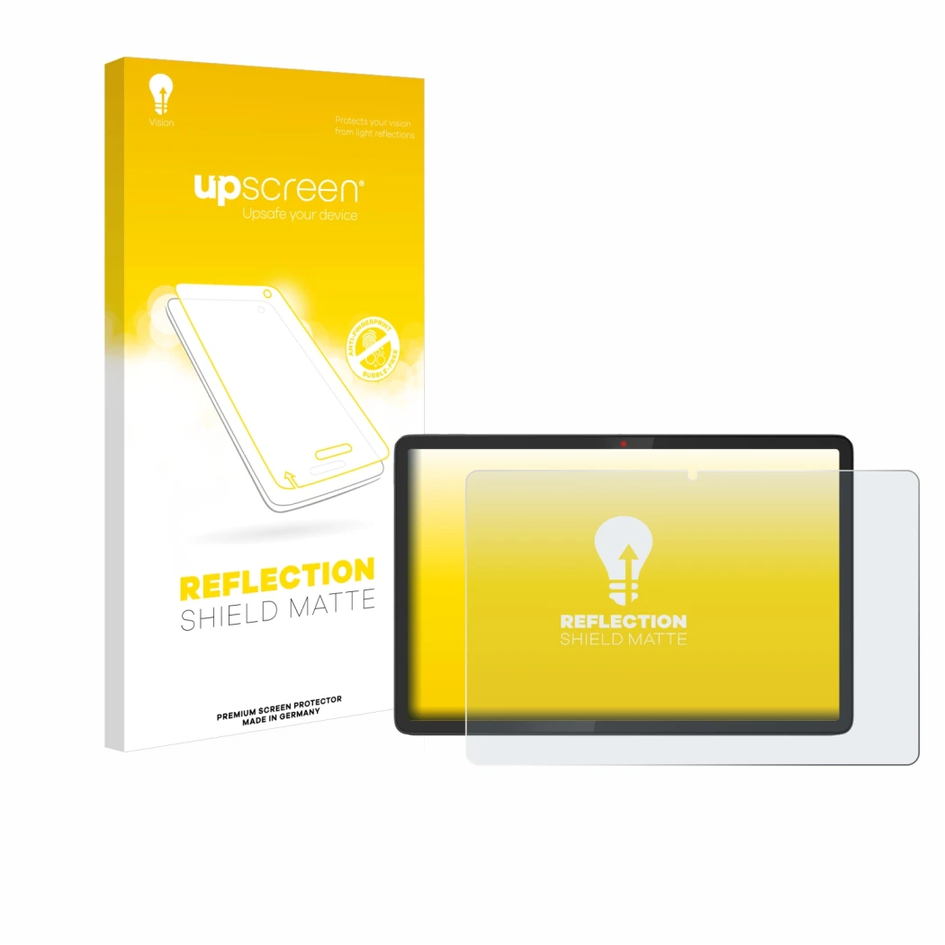 Vorderseite einer Produktverpackung mit dem Markenlogo upscreen. Daneben ist das Gerät Lenovo Chromebook Duet 11M889 mit dem z