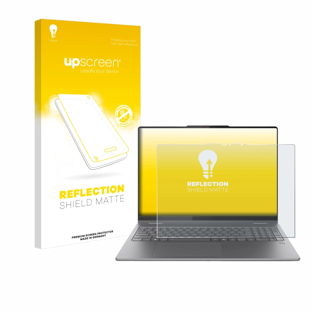 Vorderseite einer Produktverpackung mit dem Markenlogo upscreen. Daneben ist das Gerät Lenovo Yoga 7 2-in-1 Gen 10 16