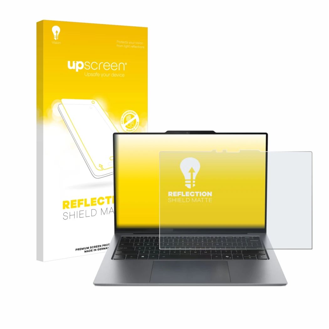 Vorderseite einer Produktverpackung mit dem Markenlogo upscreen. Daneben ist das Gerät Lenovo ThinkPad X9 15 Aura Edition 15