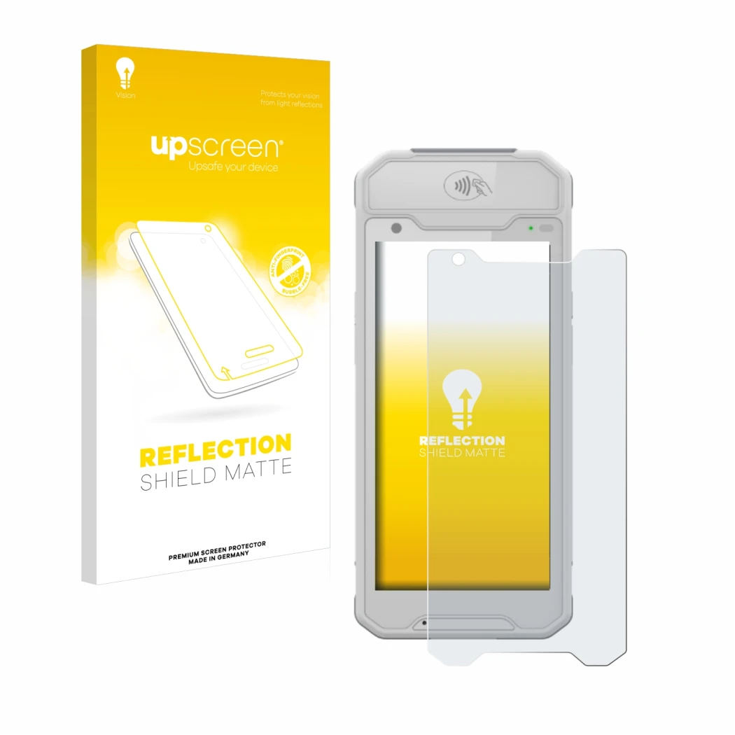 Vorderseite einer Produktverpackung mit dem Markenlogo upscreen. Daneben ist das Gerät Dojo Pocket mit dem zugehörigen Display