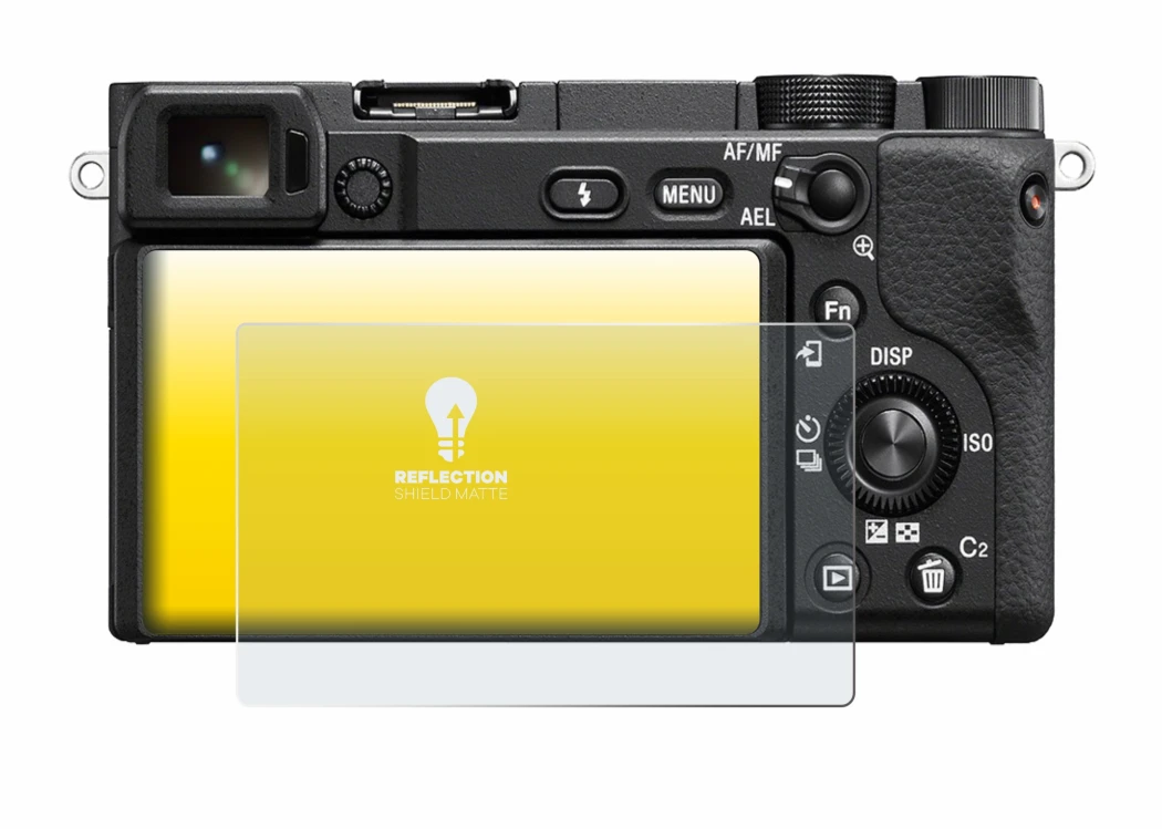 Abbildung des Geräts Sony Alpha 6100A mit einer Vielzahl des Displayschutzes.