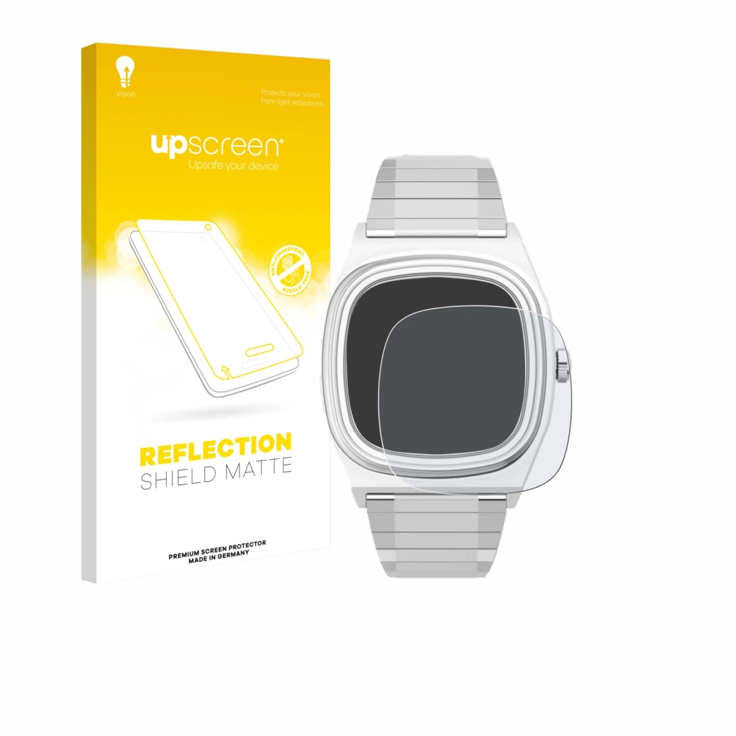 Vorderseite einer Produktverpackung mit dem Markenlogo upscreen. Daneben ist das Gerät Timex Reissue 1983 E mit dem zugehörige