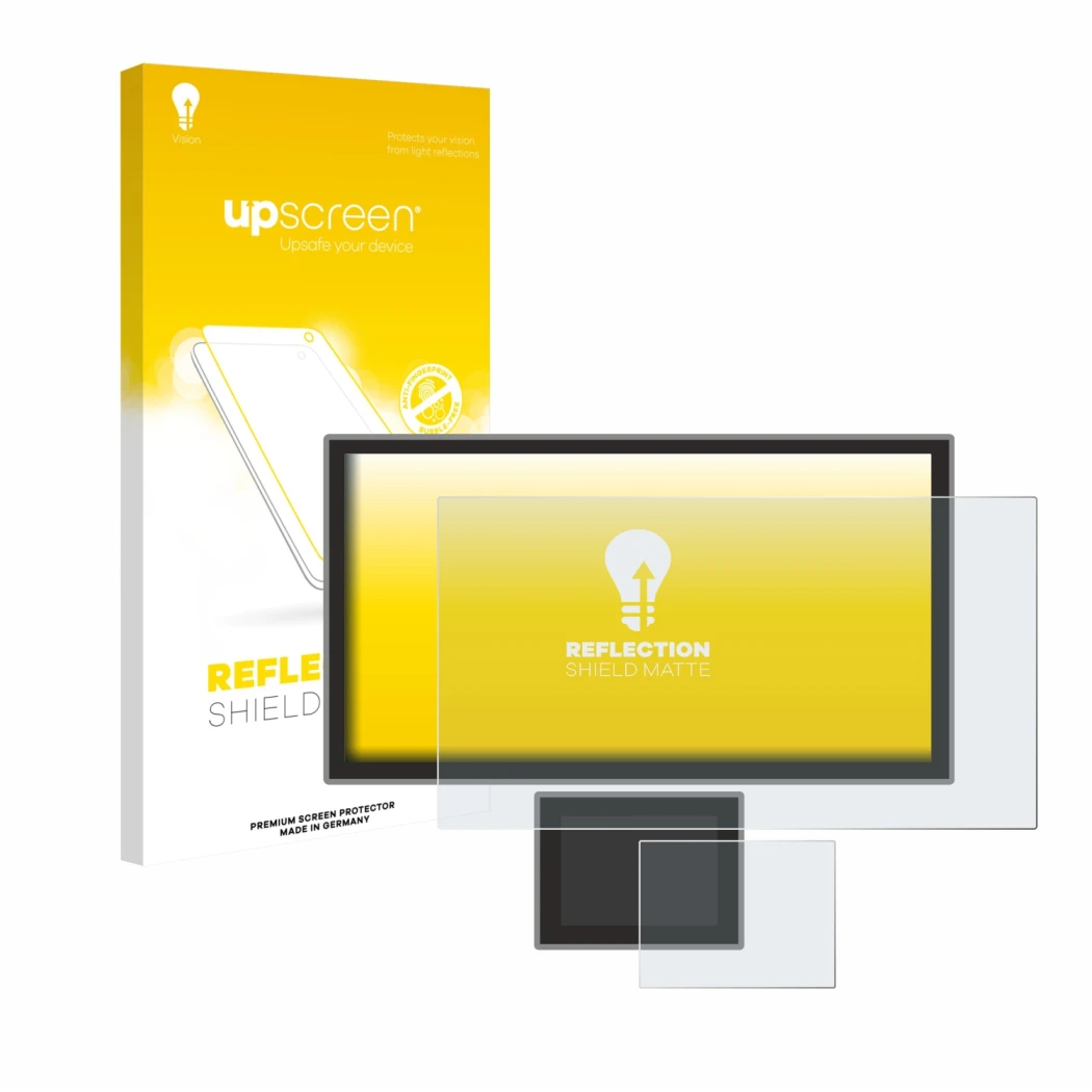 Vorderseite einer Produktverpackung mit dem Markenlogo upscreen. Daneben ist das Gerät Icom IC-7760 mit dem zugehörigen Displa