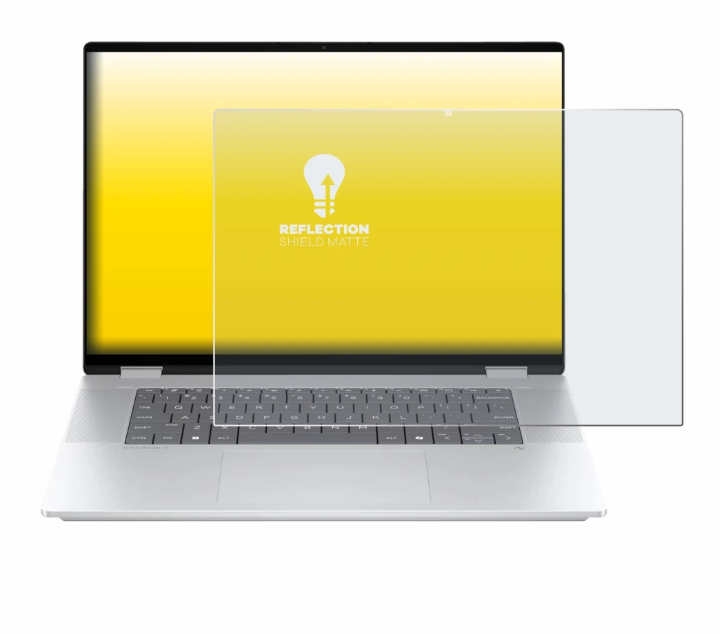 Abbildung des Geräts HP OmniBook X Flip 16-aX mit einer Vielzahl des Displayschutzes.