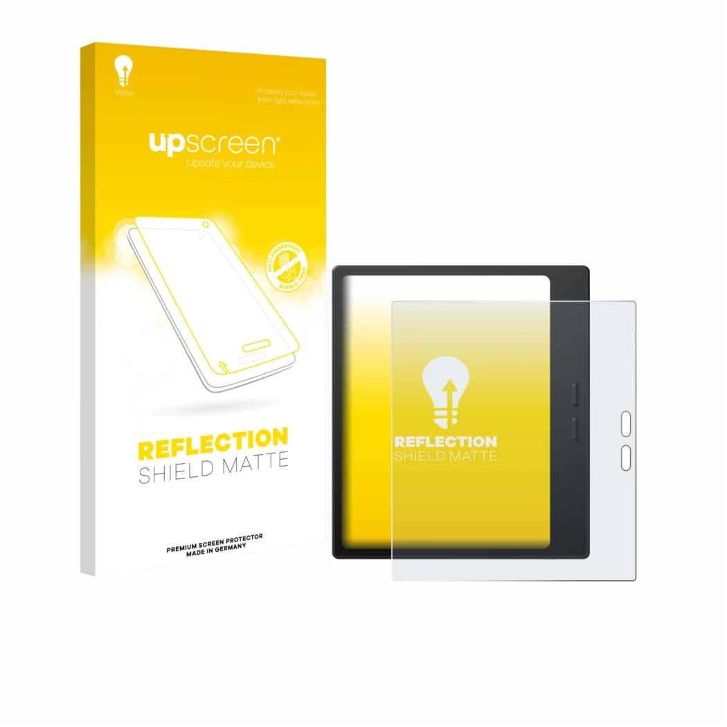 Vorderseite einer Produktverpackung mit dem Markenlogo upscreen. Daneben ist das Gerät Boox Go 7 mit dem zugehörigen Displaysc