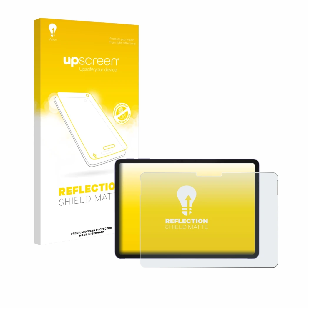 Vorderseite einer Produktverpackung mit dem Markenlogo upscreen. Daneben ist das Gerät Microsoft Surface Pro 12 mit dem zugehö