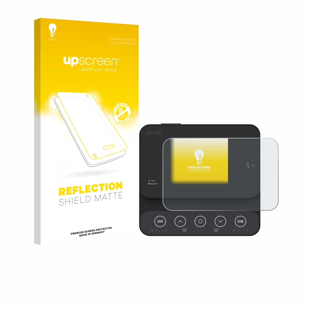Vorderseite einer Produktverpackung mit dem Markenlogo upscreen. Daneben ist das Gerät ISDT K2Zip mit dem zugehörigen Displays