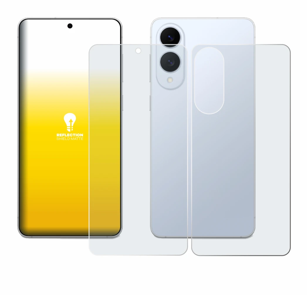 Abbildung des Geräts Samsung Galaxy S25 Edge (Display+Rückseite) mit einer Vielzahl des Displayschutzes.