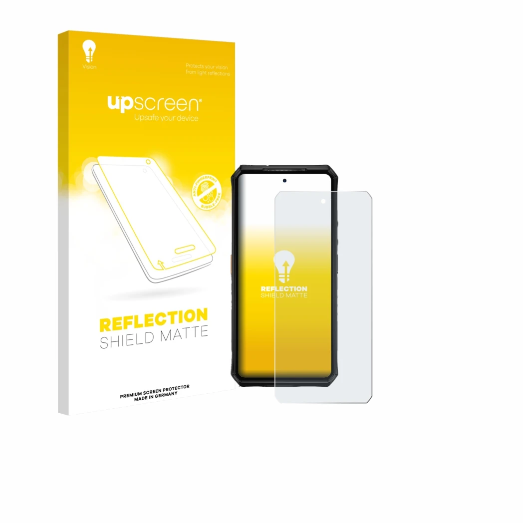 Vorderseite einer Produktverpackung mit dem Markenlogo upscreen. Daneben ist das Gerät Ulefone Armor 28 Pro mit dem zugehörige