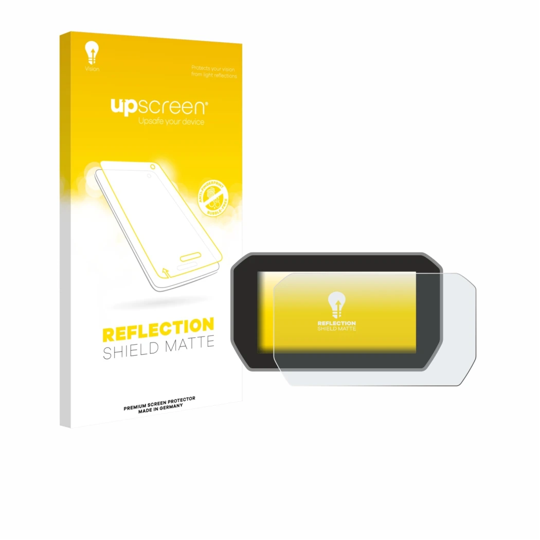 Vorderseite einer Produktverpackung mit dem Markenlogo upscreen. Daneben ist das Gerät Ducati V4 Rally (2024) mit dem zugehöri