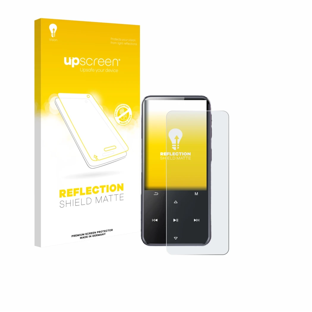 Vorderseite einer Produktverpackung mit dem Markenlogo upscreen. Daneben ist das Gerät AGPtek M3 mit dem zugehörigen Displaysc