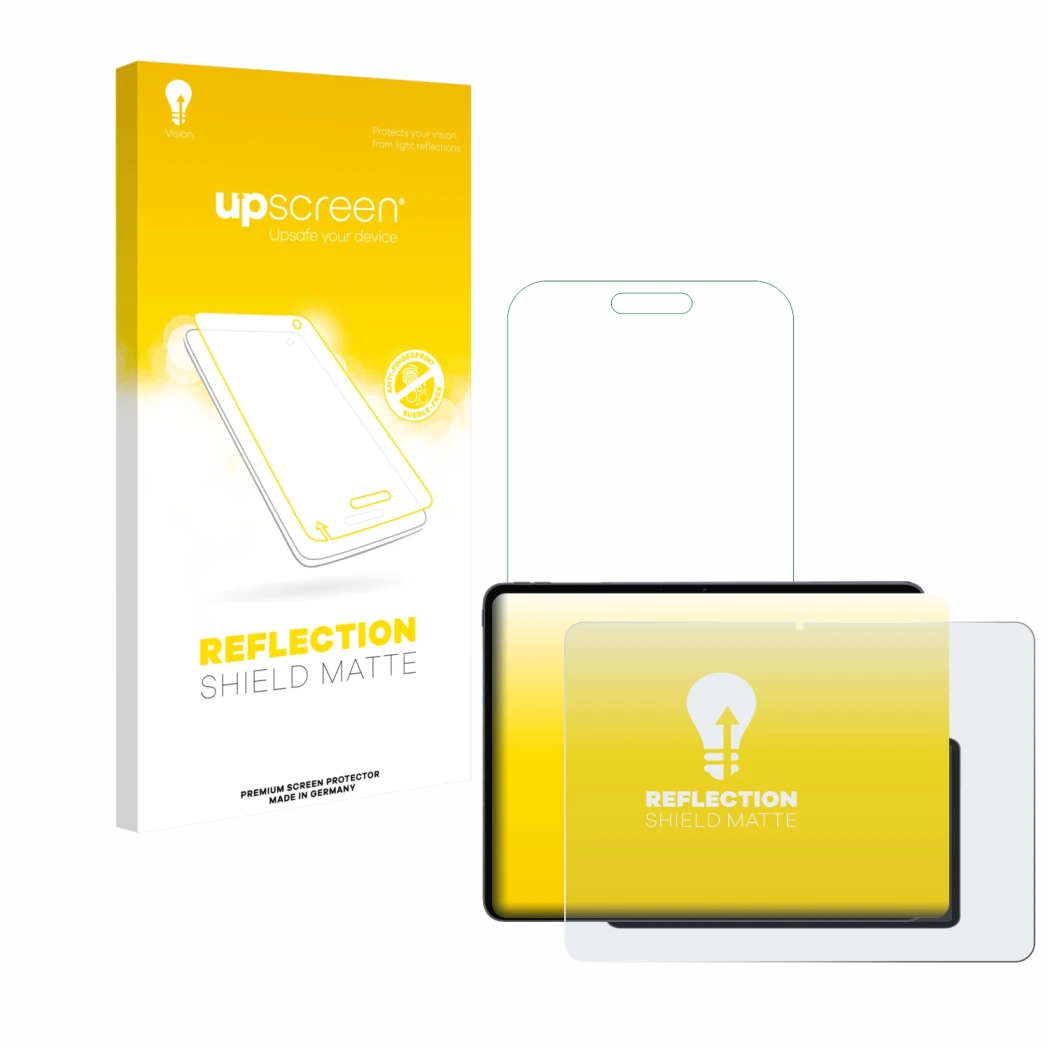 Vorderseite einer Produktverpackung mit dem Markenlogo upscreen. Daneben ist das Gerät OnePlus Pad 3 mit dem zugehörigen Displ