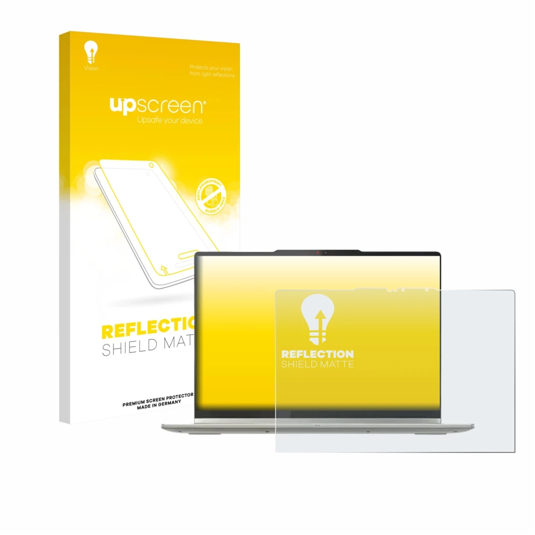 Vorderseite einer Produktverpackung mit dem Markenlogo upscreen. Daneben ist das Gerät Lenovo Yoga 7 2-in-1 Gen 10 14