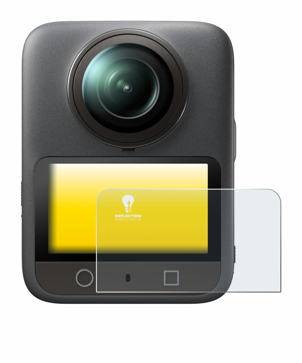 Abbildung des Geräts DJI Osmo 360 mit einer Vielzahl des Displayschutzes.