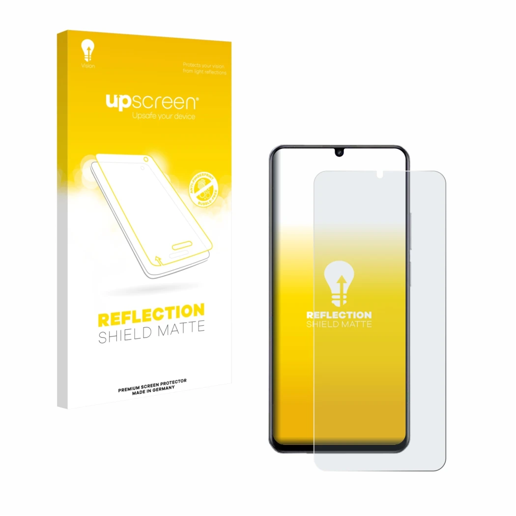 Vorderseite einer Produktverpackung mit dem Markenlogo upscreen. Daneben ist das Gerät realme Note 70T mit dem zugehörigen Dis