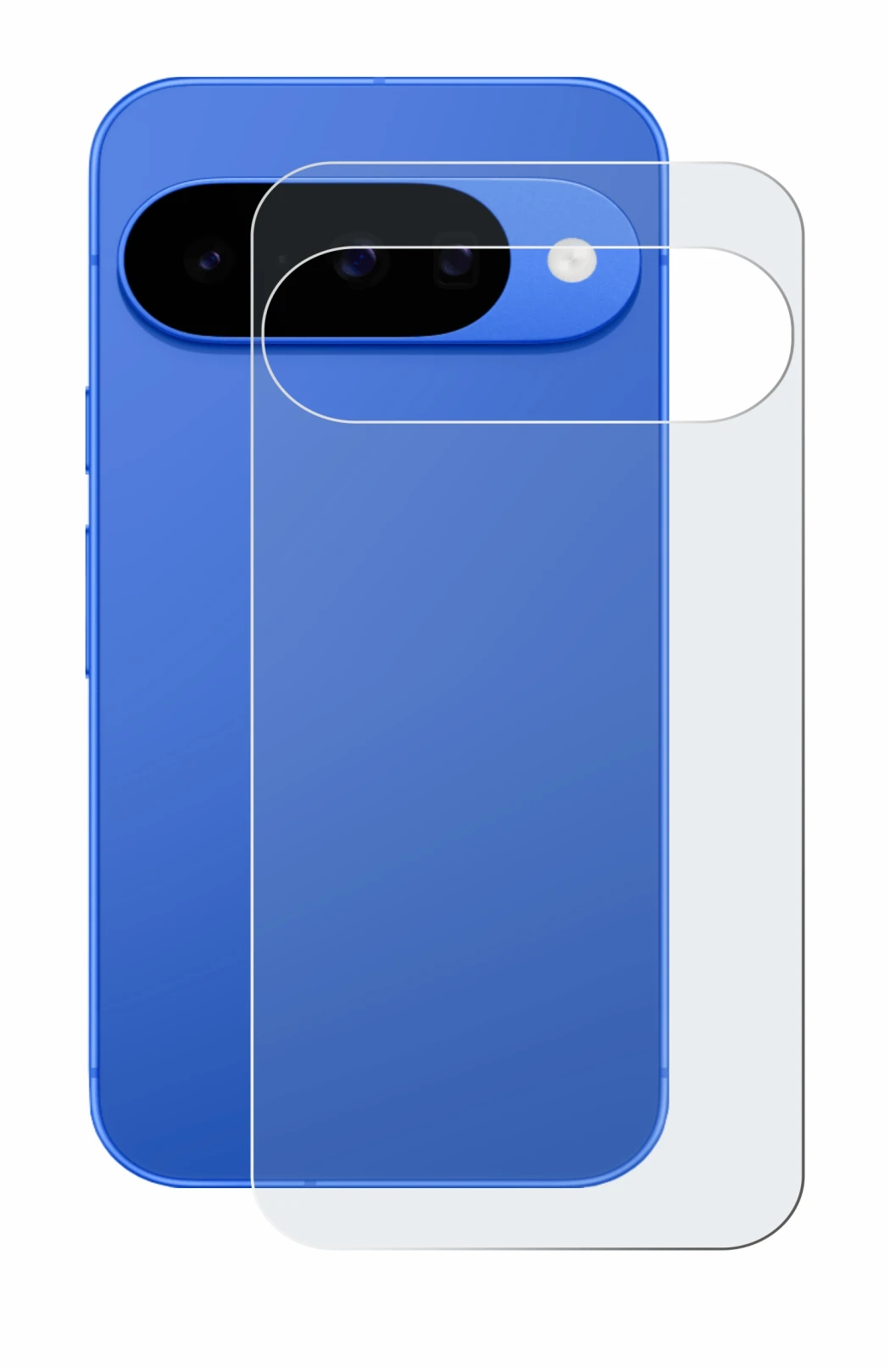 Abbildung des Geräts Google Pixel 10 (Rückseite) mit einer Vielzahl des Displayschutzes.