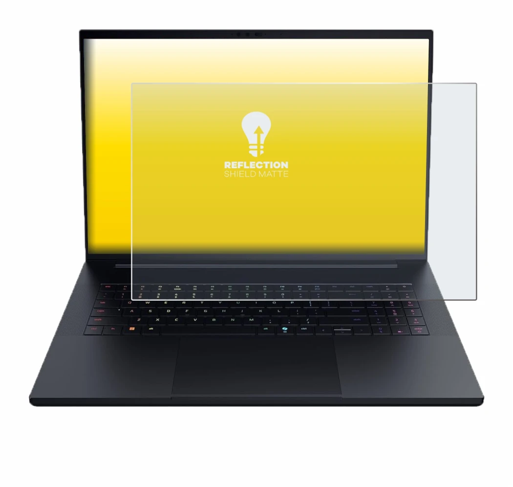 Abbildung des Geräts Razer Blade 18 2025 mit einer Vielzahl des Displayschutzes.