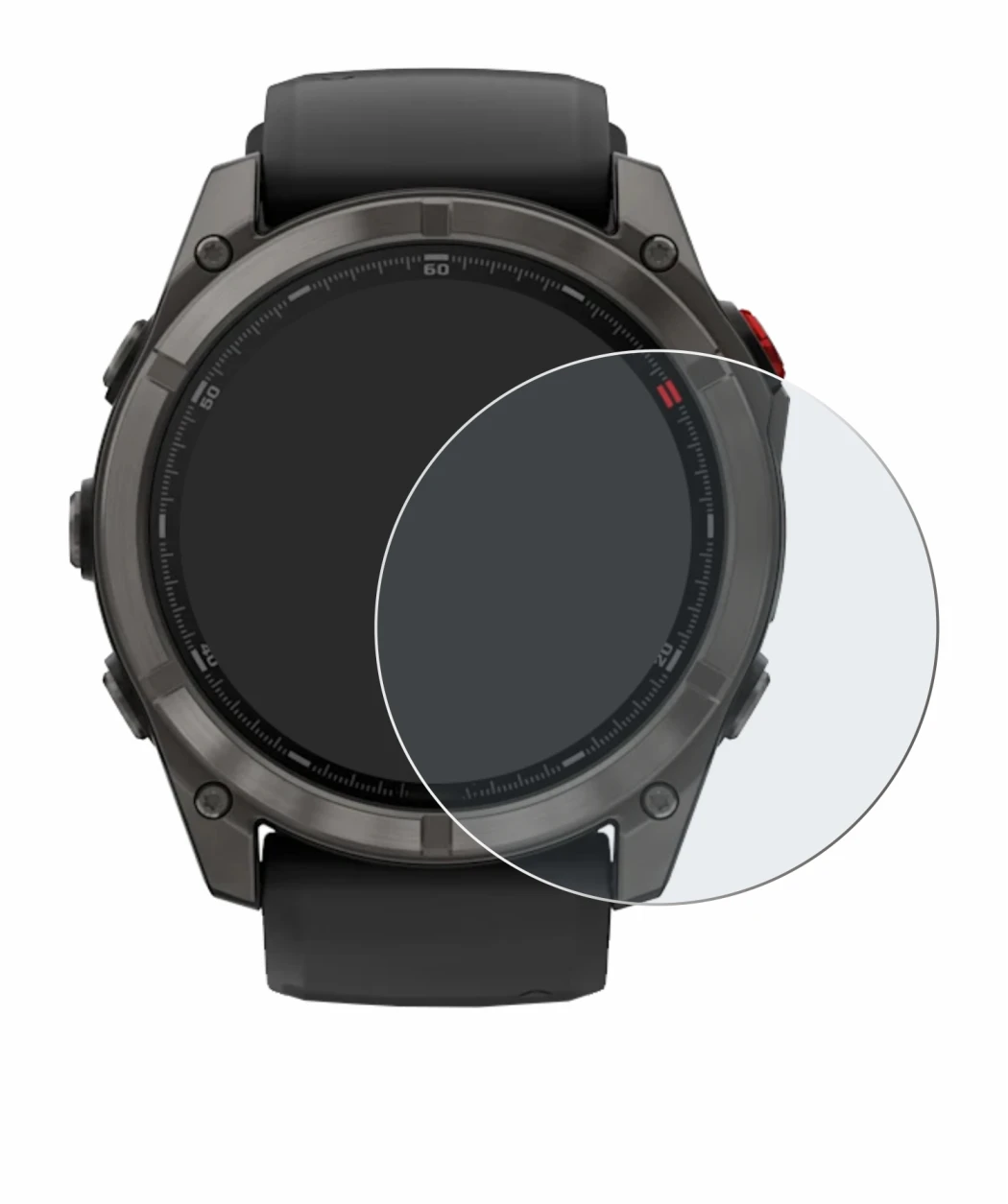 Abbildung des Geräts Garmin Fenix 8 Pro AMOLED (51 mm) mit einer Vielzahl des Displayschutzes.