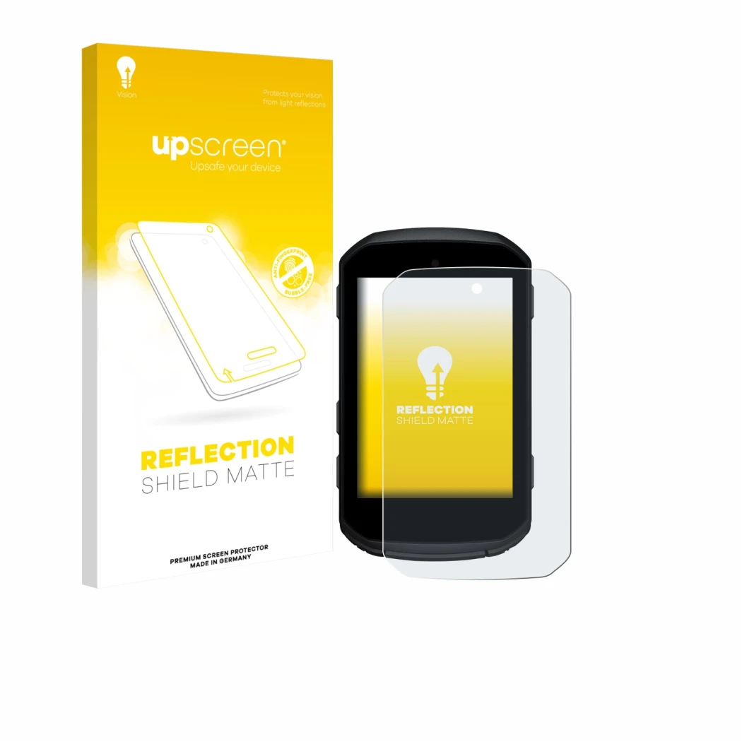 Vorderseite einer Produktverpackung mit dem Markenlogo upscreen. Daneben ist das Gerät Garmin Edge 850 mit dem zugehörigen Dis